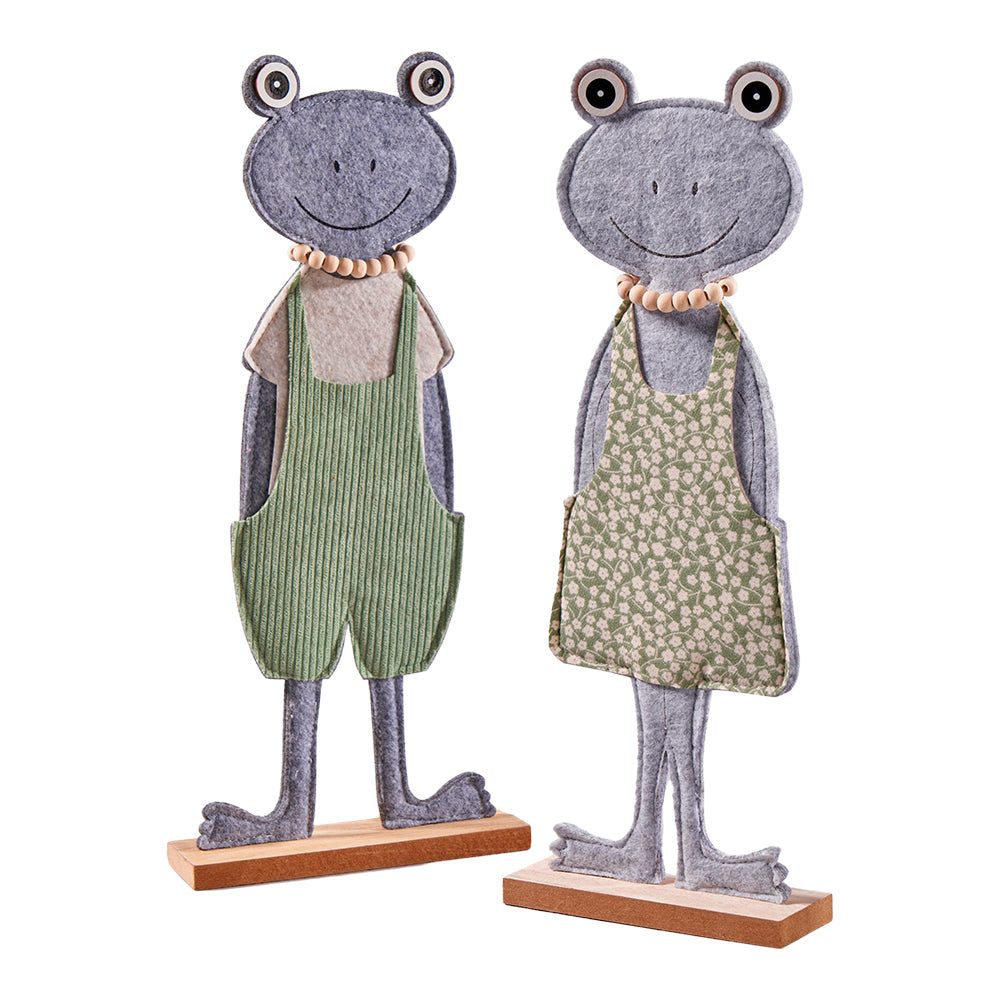 Frosch auf Holzstand aus Filz, H38cm