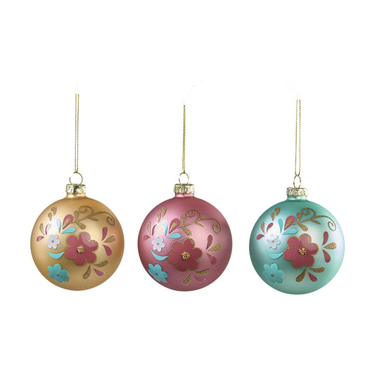 Weihnachtskugel mit Blumenmuster, D8cm