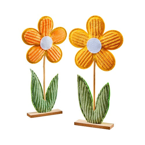 Blume aus Filz auf Holzfuß, 23x5x46cm