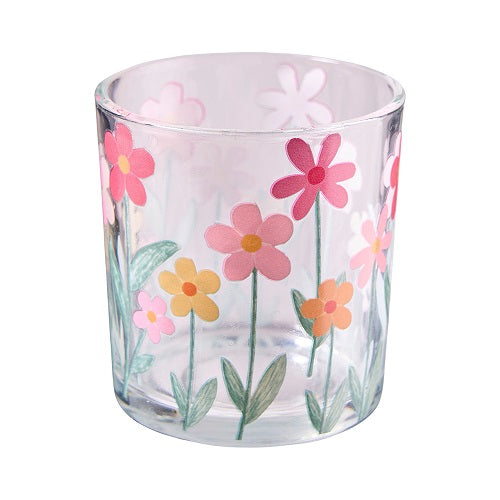 Teelichtglas mit Blütenmuster, D7cm H8cm