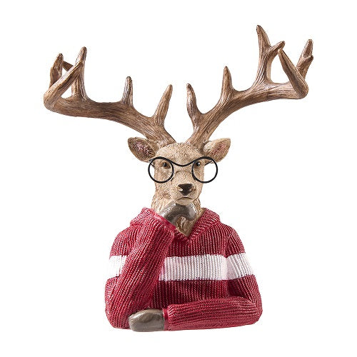 Hirsch mit roten Pullover und Brille