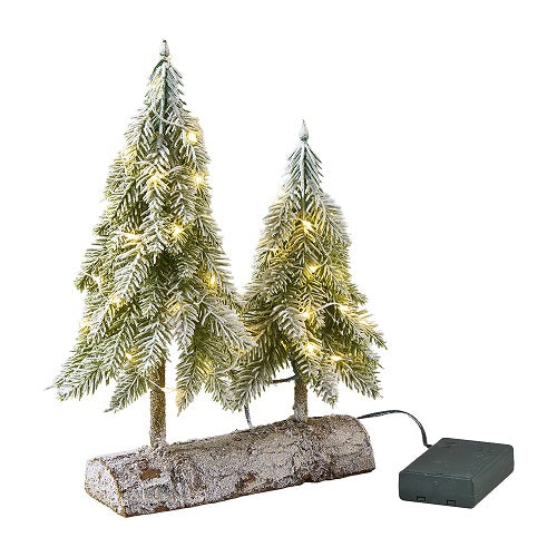 2 Tannenbäume auf Holzstamm mit LED