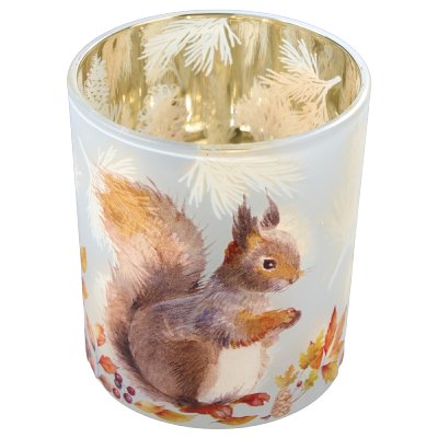 Windlicht Glas mit Eichhörnchenmotiv