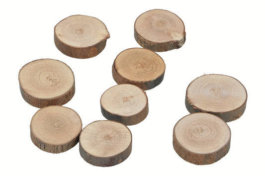 Holzscheiben im Netz, D3-5cm, H1cm, Ve.1